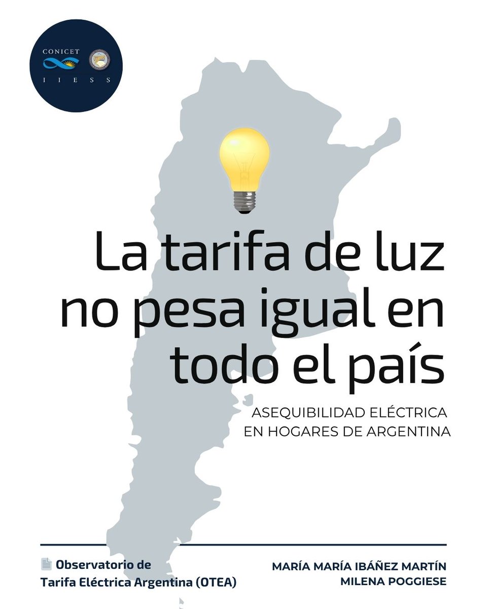 IIESS_CONICET's tweet photo. Observatorio de Tarifa Eléctrica Argentina (OTEA) 
💡La tarifa de hogares no pesa igual en todo el país. Depende del valor del kWh y de cuánto se gana y consume. AMBA y Patagonia son más asequibles que Cuyo y NOA.
@MariaMariaIbae1 y @mile_poggiese  
@IIESS_CONICET y @Economia_UNS https://t.co/K8b5lmOxvF