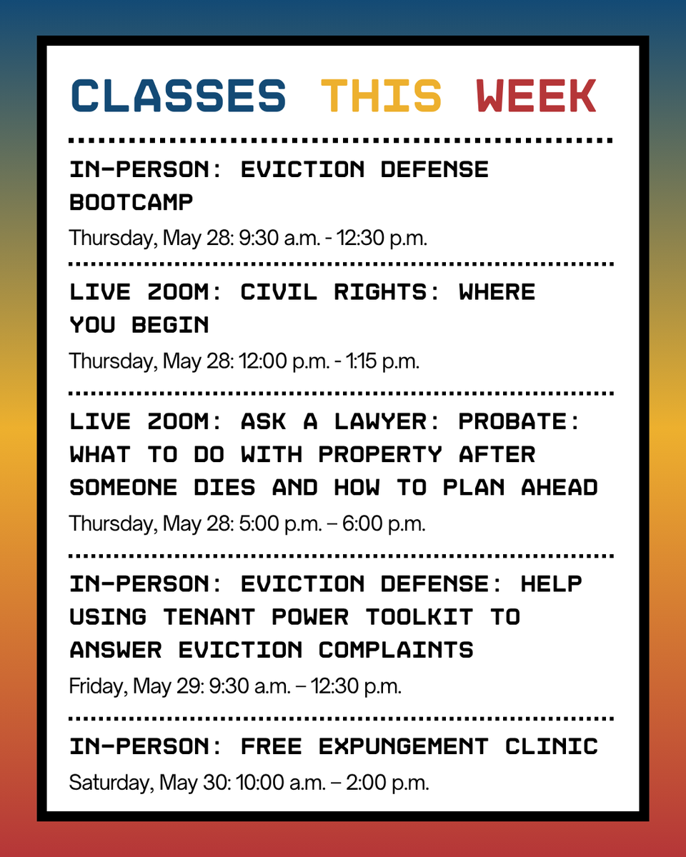 LALAWLIBRARY's tweet photo. 📌Check out this week’s class schedule.

📣For more information, click here: https://t.co/jawUgPKKNL https://t.co/obFgTA0fr2