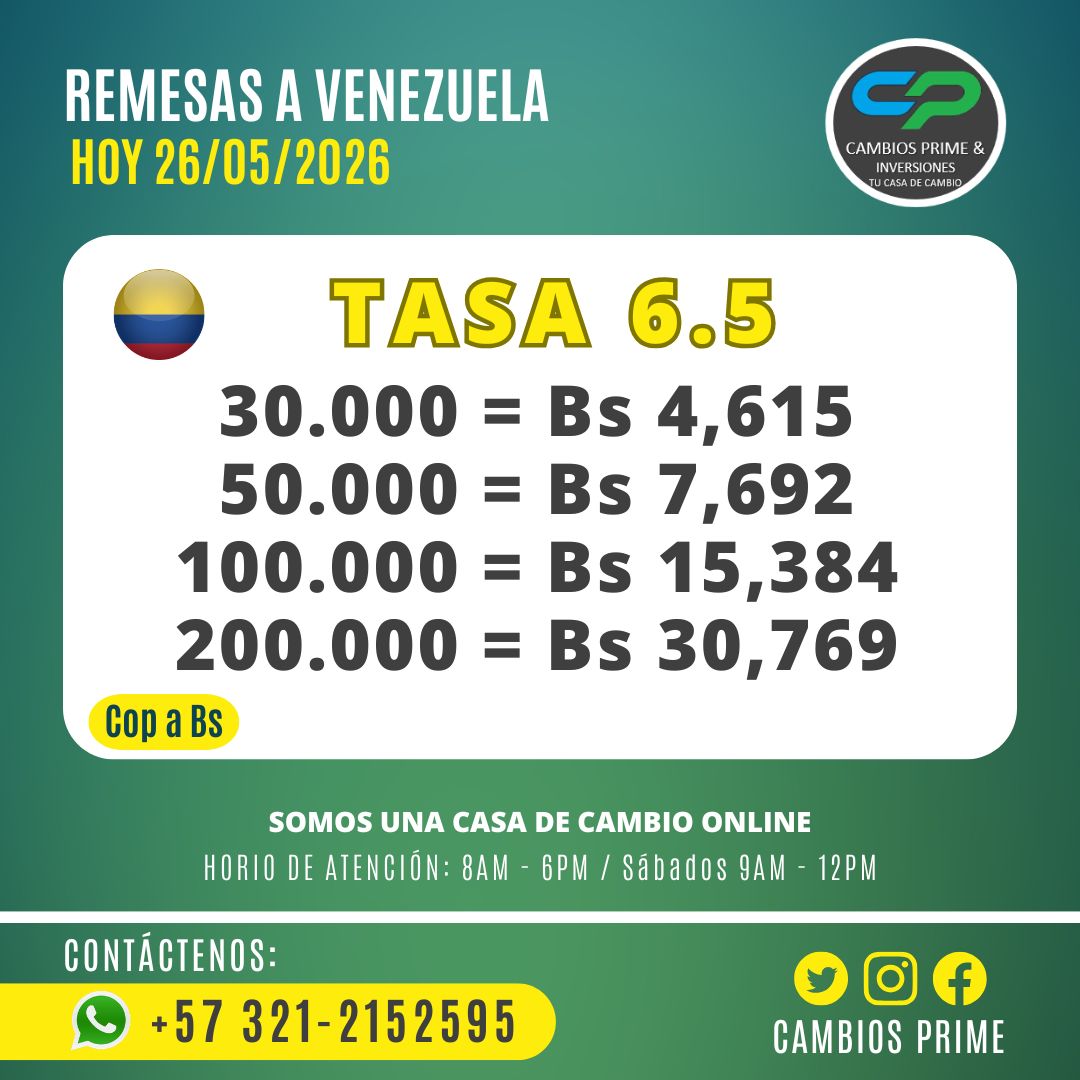 CambiosPrime's tweet photo. #FelizMartes #26Mayo #venezolanosenelexterior #VenezolanosenColombia #Colombia #Venezuela #CambiosPrime https://t.co/fOirmBFqLT