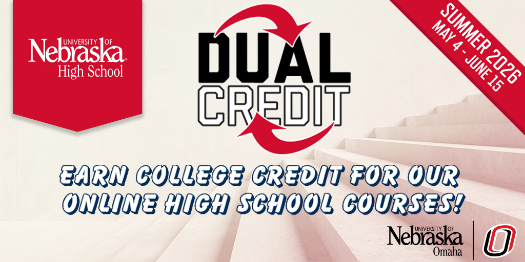 UNHSchool's tweet photo. In partnership with @UNOmaha, UNHS offers students the opportunity to earn college credit for select online high school courses. Summer 2026 semester dual credit registration is open through June 15! #DualCredit

See available dual credit courses: https://t.co/yjg3aRaH56 https://t.co/S4jthqmieh