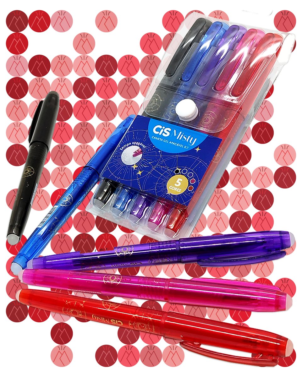 magmacor's tweet photo. Errou? Relaxa… é só apagar. 😏✍️ As canetas gel apagáveis CiS Misty vêm em 5 cores lindas, com traço macio de 0.7mm, perfeitas pra escrever, estudar ou desenhar sem medo de mudar de ideia. Escreveu, apagou e pronto! 😄🖊️✨ #Magmacor #CiS #Papelaria 

https://t.co/6yGQxhCYGJ https://t.co/3XhGaK1RkV