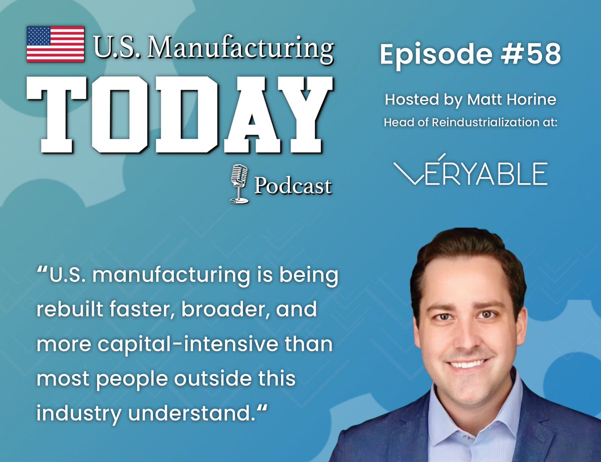 USMfgToday's tweet photo. 🔥 Episode 58 Is Live!

In this latest episode, brought to you by @veryableops, @Matt_Horine connects a series of developments that together point toward a broader industrial shift already underway across the U.S.

What you'll learn:
🔹 What the DOJ container cartel indictment reveals about supply chain concentration risk
🔹 Why JetZero’s $4.7B aircraft factory signals long-term confidence in U.S. manufacturing
🔹 Why freight tightening increasingly appears structural rather than temporary
🔹 How tax policy changes are accelerating manufacturing investment
🔹 Why tacit manufacturing knowledge may become one of the defining constraints of the next cycle

🎧 Listen now:
👉 Apple Podcasts: https://t.co/mkuSpofQMK
👉 Spotify: https://t.co/9jQ2EDQmLs
👉 YouTube: https://t.co/8eZ4IYtWMO