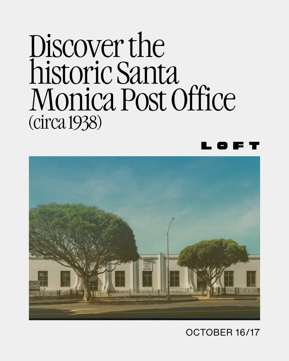 lofteyewearshow's tweet photo. Discover the historic Santa Monica Post Office this Fall!

LOFT - October 16-17

https://t.co/FfFiVz769j

#LoftEyewearShow #SantaMonica #LosAngeles #FallShow #EyewearDesignWeek #LoftLA #IndependentEyewear #EyewearShow https://t.co/c2cYoevJMM