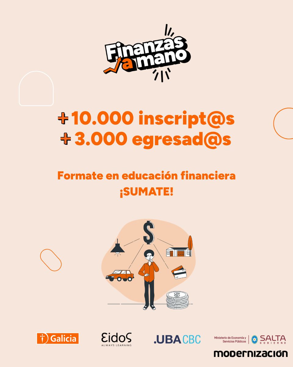 Modernizacionok's tweet photo. 💵 Finanzas digitales para los salteños

Impulsamos “Finanzas a Mano”, junto a @BancoGalicia y @EidosGlobal 🙌🏻

Aprendé a organizar gastos, hacer presupuestos y usar billeteras virtuales 💳📊

🎓 Gratis, online y con certificación UBA
🚀 Empezá hoy 👉 https://t.co/u5ewxSSaIN https://t.co/9SRcCi4exE