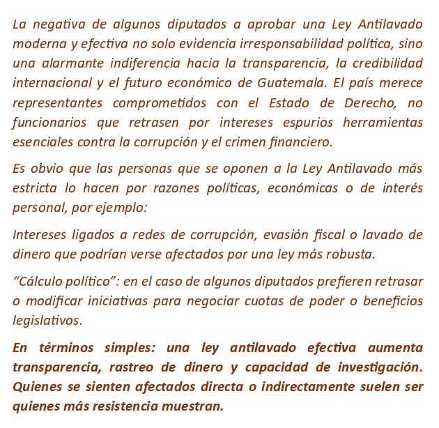 ElfegoRolando's tweet photo. ¿Por qué el retraso o negativa a la  aprobación de la Ley Antilavado en Guatemala?... https://t.co/ySN2r9LAcj