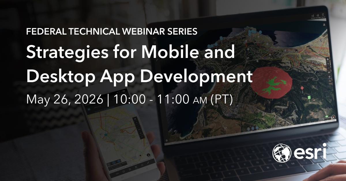 EsriDevEvents's tweet photo. Will we see you today at 10am (PT) for the “Strategies for Mobile and Desktop App Development” webinar? Learn how to leverage our SDKs to build custom map apps, build immersive 3D apps, and extend rich GIS functionality. Join here: https://t.co/4VsNSGEeJL https://t.co/3vPTGqcEs3