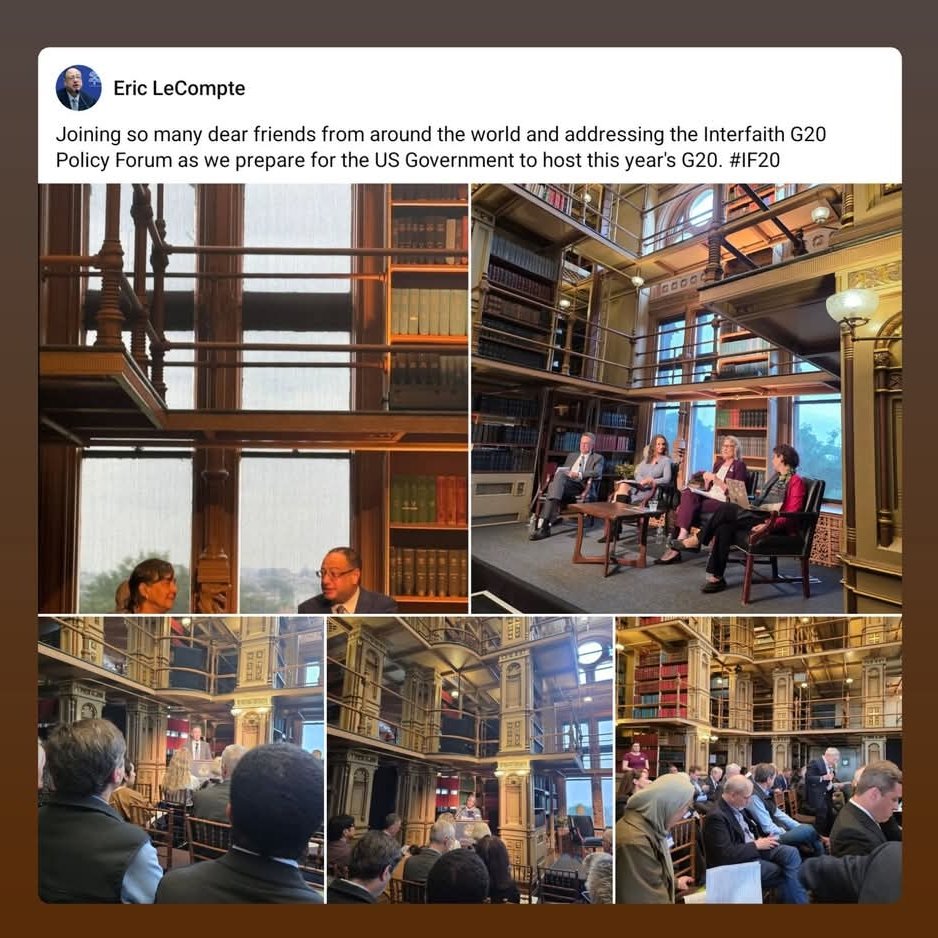 Eric_LeCompte's tweet photo. At Georgetown, joining so many dear friends from around the world and addressing the Interfaith G20 Policy Forum as we prepare for the US Government to host this year's G20. #IF20 https://t.co/AtgmzZaDF3
