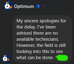 Liger_XT5's tweet photo. #Business client, dead #ISP modem.
No local office. Walmart bought modem in place. Coax Doc3.1 modem.
Support doesn't see it checking in. (Acct MAC Updated.)

Now...work day 2.
Still no available @optimum technicians available in the area.
Now told, the modem isn't rental. SOL... https://t.co/xXu4jSB22C