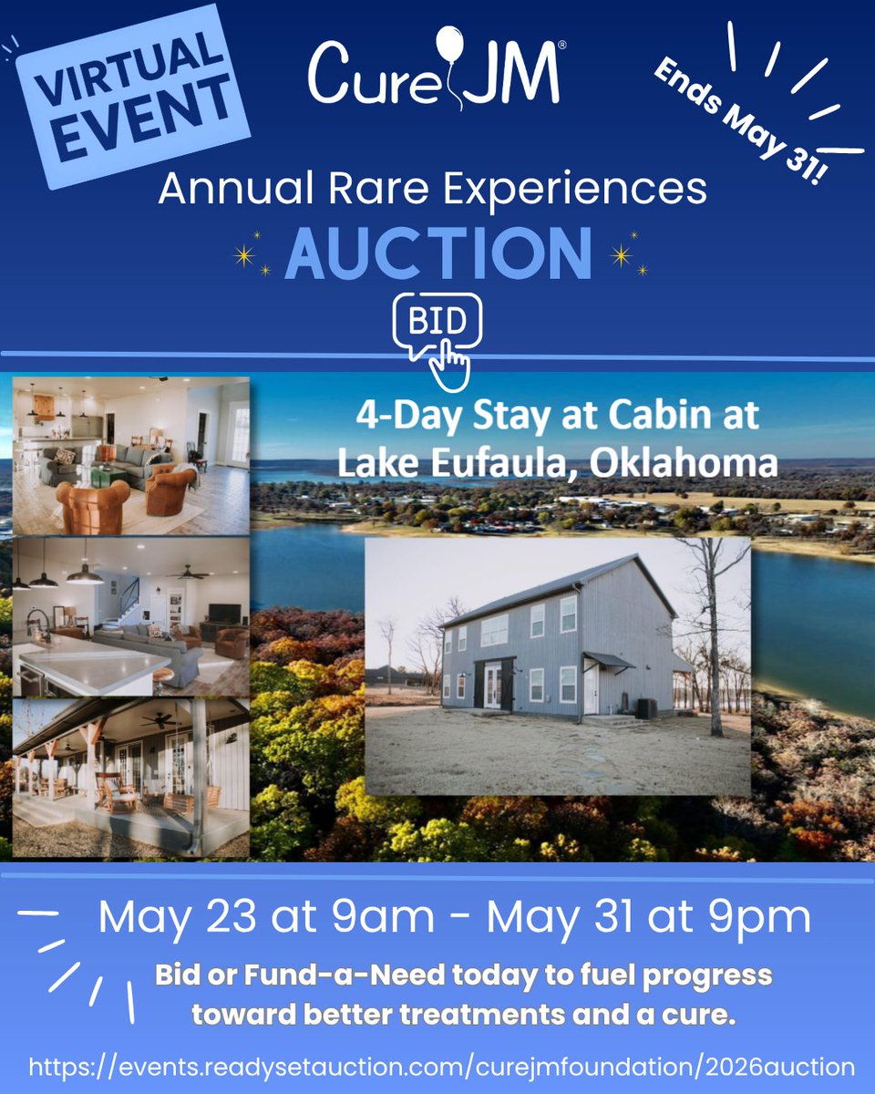 curejm's tweet photo. Auction Spotlight: A lakefront family getaway on Lake Eufaula, Oklahoma. Value: $1,000

Your bid helps fuel progress toward better treatments and a cure for juvenile myositis.

Auction ends May 31 at 9:00 PM ET.
Bid here:
https://t.co/X7fgu5VIwO https://t.co/mAqRwKAzuR