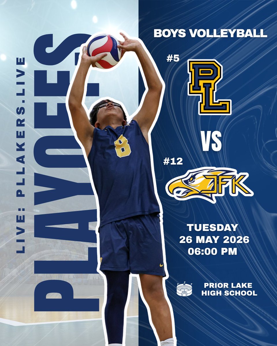 PLLakersLive's tweet photo. Playoffs in Prior Lake 🏐 #5 Lakers vs #12 Bloomington Kennedy at 6 PM. Watch live: https://t.co/39spXyreTd

#PriorLakeLakers #Playoffs #BoysVolleyball https://t.co/wgZpLIY7mJ