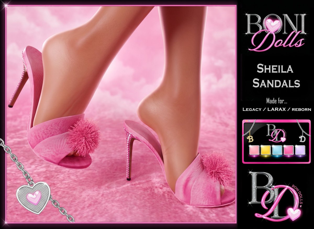 BONIDolls's tweet photo. 💖 BD - sheila sandals 💖
New release girlssss!! 
✨ Comes with a Color Hud (5 colors!)
👜 Matching with our sheila bag!
👠 Fits: Legacy / LaraX / Reborn
Only 300L$ 💸
MP:https://t.co/SMcc3fMEa8 #SLFashion #SecondLifeFashion #SLNewRelease https://t.co/w0plmSE3u5