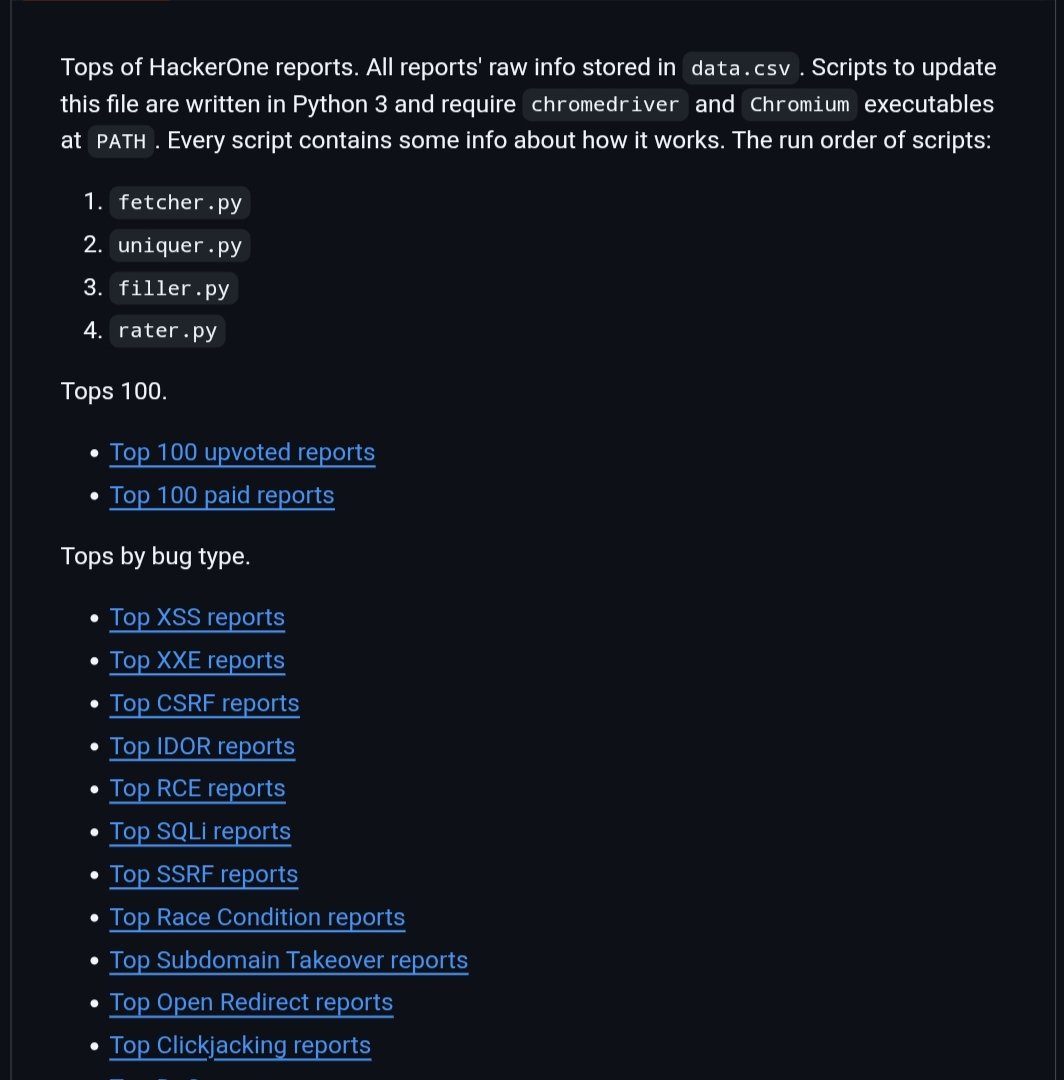 VivekIntel's tweet photo. 💰 HackerOne Top Reports — A Goldmine for Bug Bounty Hunters

This repository collects some of the:
🔥 Most Upvoted Reports
💸 Highest Paid Reports
🛡️ Best Real-World Exploits
🎯 Advanced Vulnerability Writeups

Covers major bug classes like:
✅ XSS
✅ SSRF
✅ IDOR
✅ RCE
✅ SQLi
✅ OAuth Bugs
✅ Request Smuggling
✅ Account Takeover
✅ Business Logic Flaws
✅ GraphQL & API Security

Also organized by top programs:
🔹 GitHub
🔹 Shopify
🔹 TikTok
🔹 GitLab
🔹 Coinbase
🔹 Uber
🔹 HackerOne
🔹 Node.js
🔹 U.S. DoD

If you're serious about:
• Bug Bounty
• Web Pentesting
• Recon Methodology
• Real Exploit Chains
• Vulnerability Research

Study real reports. That’s where the actual learning happens.

🔗 https://t.co/mGHftbX6SU

#BugBounty #HackerOne #CyberSecurity #Pentesting #InfoSec  #RedTeam #OSINT