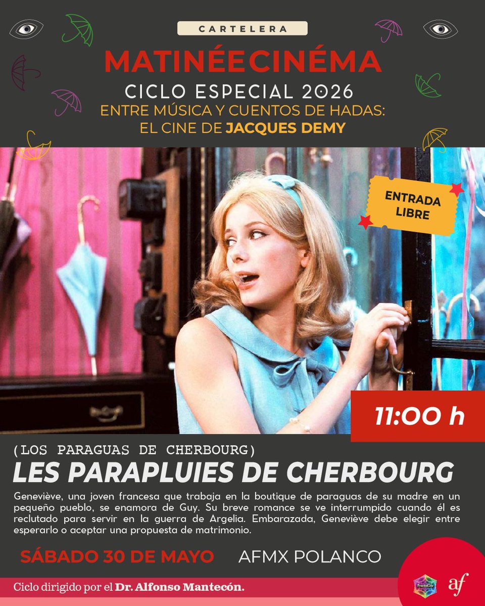 CinefolioCDMX's tweet photo. ¡Mucho cine en la ciudad! 📽️🇫🇷
Te compartimos la información sobre las proyecciones que se realizarán esta semana en la @AFMexico. ✨

El día de hoy hay dos funciones en la sede Polanco: 'A cœur perdu' y 'Sous le ciel d'Alice'. 🎞️ ¡No faltes! 

#EntradaLibre https://t.co/oTeDrideCL