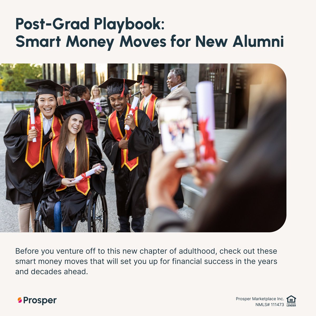ProsperLoans's tweet photo. Just graduated from #college? Congratulations! Transitioning from campus life to the "real world" is an exciting milestone—but also comes with new financial responsibilities.

Set yourself up for success with these essential post-grad #moneymoves: https://t.co/dxYocs4pNc https://t.co/UhroQZ82aO