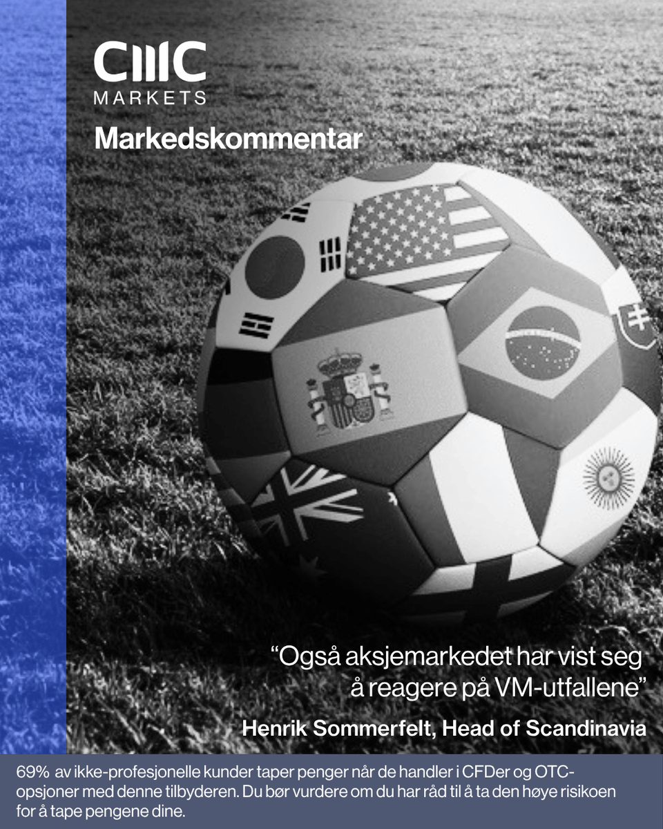 CMCMarketsNorge's tweet photo. Ukens markedskommentar fra @H_Sommerfelt ser nærmere på sommerens fotball-VM og hvordan verdens største idrettsarrangement kan gi utslag i aksjemarkedet. Les mer her: https://t.co/MoYCKV2MZz https://t.co/mYDzrlvLF9