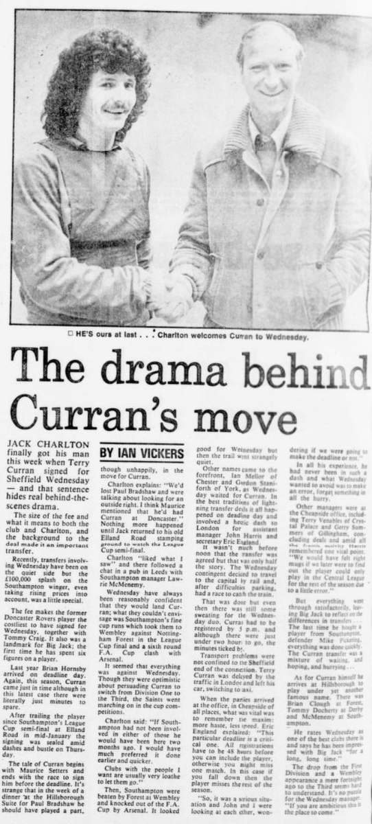 Dunsbyowl's tweet photo. March 1979 - shock transfer news as @Curran_Terry11 drops down to the 3rd Division to fulfill his dream to play for the Wednesday #swfc https://t.co/HBZpyb0oOQ
