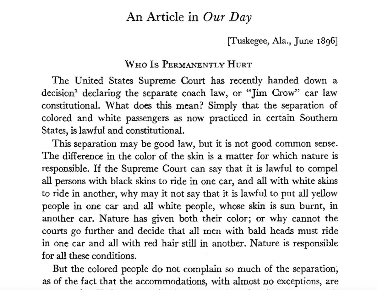 GregCollins111's tweet photo. Putting the finishing touches on my AfAm civil society book and came across this letter from Booker T. Washington in reaction to Plessy v. Ferguson. https://t.co/BArtOHzlfa