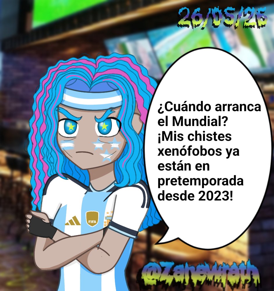 ZaneWrath's tweet photo. ⚽️Nahuel tiene un humor ácido y negro... ¡No puede esperar para hacer chistes burlándose de las otras selecciones!🇦🇷
(Solo es humor, No se enojen)
#Mundial2026 #WorldCup2026 #Argentina #drawing #art #digitalart #artist #artwork #myart #OC #dibujo #originalcharacterart #artmoots https://t.co/KaMJMzgGdE