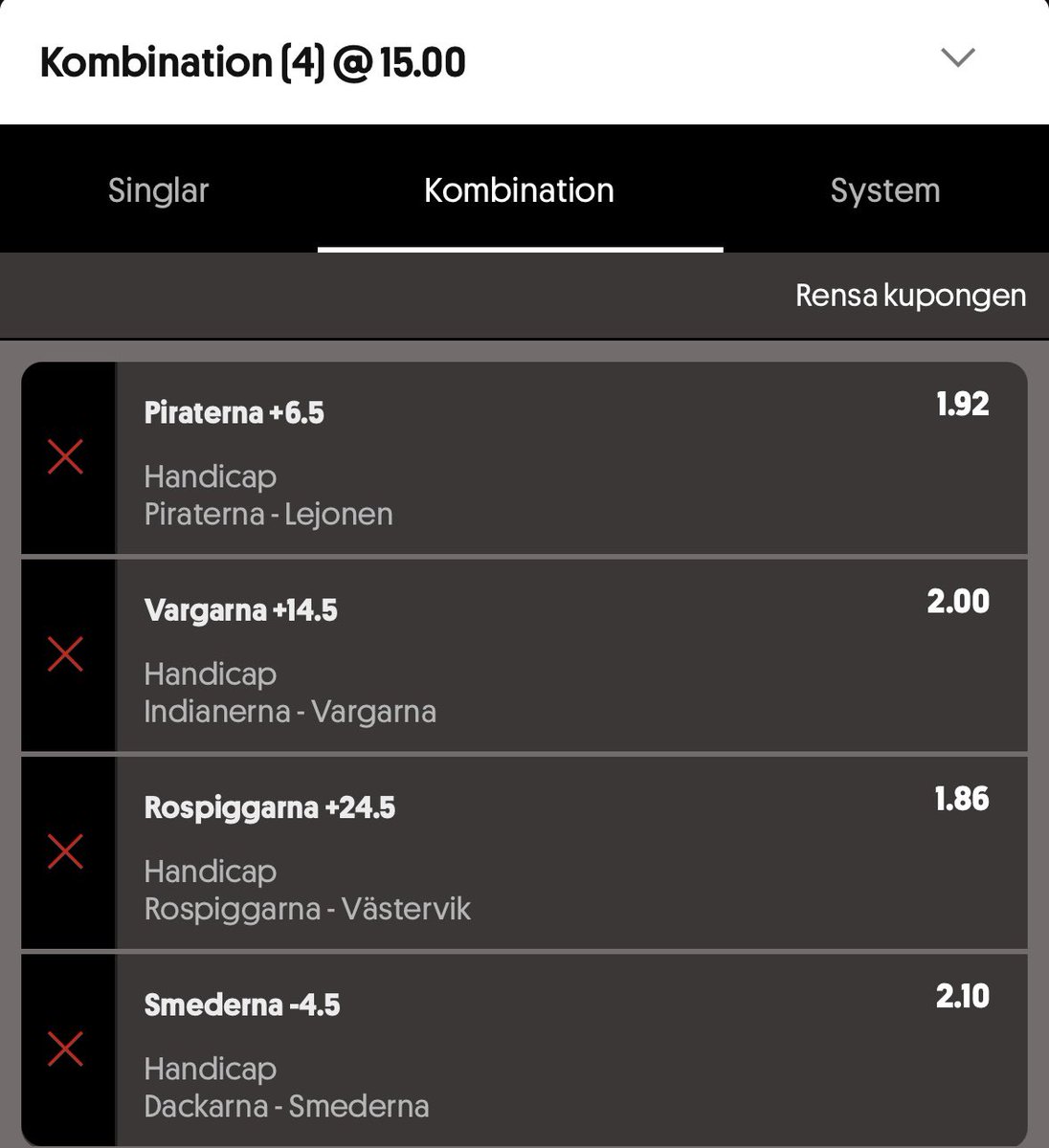 ForzaHv's tweet photo. Dagens speedwayrad. 
Med tanke på att samtliga handicapspel första tre omgångarna inte alls hållt trots kraftigt övertag går jag helt på motsatt känsla idag även om det egentligen talar emot. Tycker oddssättningen är felbedömd så går helt på känsla idag plus tidigare utfall https://t.co/qa1PsfP2DJ