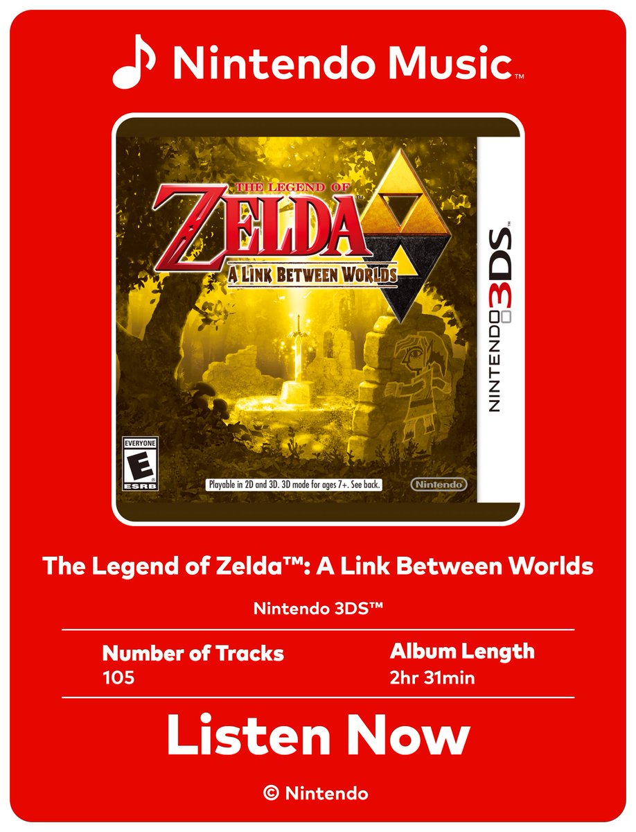 NintendoLatam's tweet photo. ¡Los temas musicales de The Legend of #Zelda: A Link Between Worlds ya están disponibles en #NintendoMusic! Escúchalos ahora: https://t.co/i5gPOgNUf7 https://t.co/F5iTYkqAEg