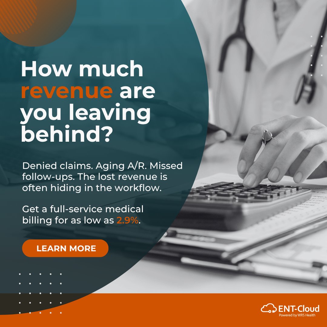 EHRforENT's tweet photo. 🧐 Small billing gaps can turn into missed collections, aging A/R, and denied claims that quietly impact your bottom line. 

Full-service medical billing as low as 2.9% can help lower your cost.

Get a FREE billing analysis: 👉 https://t.co/mRUKY0KAwo https://t.co/wFi0Oxo8jL