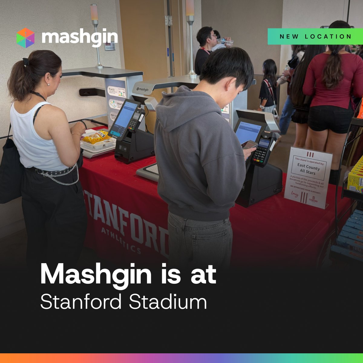 Mashgin's tweet photo. Mashgin is now live at @Stanford Stadium! Fans can grab their game-day favorites and check out in seconds with our AI-powered technology. Cheers to faster concessions and more time in your seat. 🏈

#GoCardinals #MashginIsEverywhere #ConcessionsReimagined https://t.co/vHOBkZfGob
