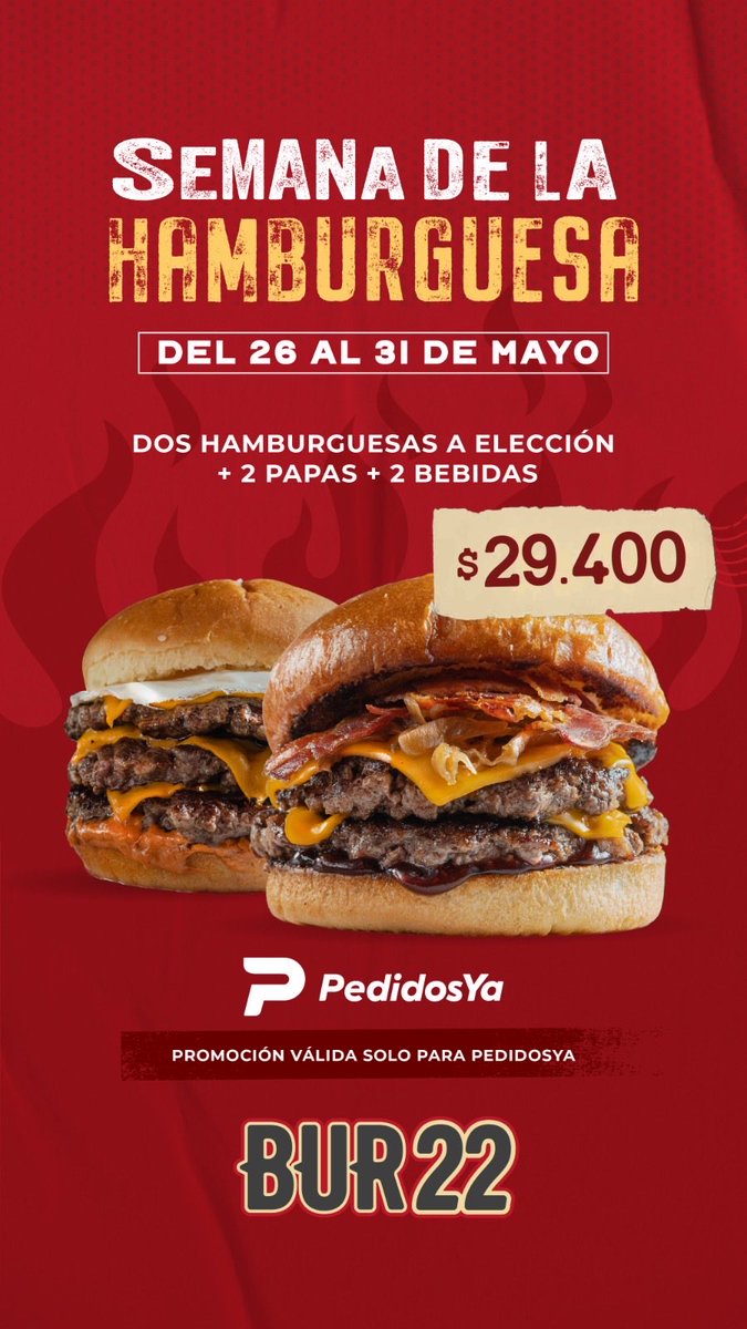 UniversoVigil's tweet photo. Semana de la Hamburguesa en BUR22 🍔🔥

Del 26 al 31 de mayo, disfrutá promos especiales por PedidosYa.

https://t.co/zV3WhREiKK https://t.co/doAG8zfEA7