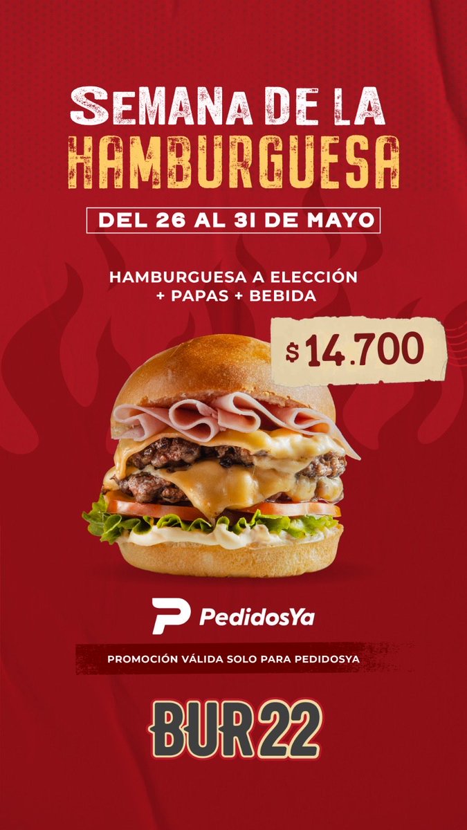 UniversoVigil's tweet photo. Semana de la Hamburguesa en BUR22 🍔🔥

Del 26 al 31 de mayo, disfrutá promos especiales por PedidosYa.

https://t.co/zV3WhREiKK https://t.co/doAG8zfEA7