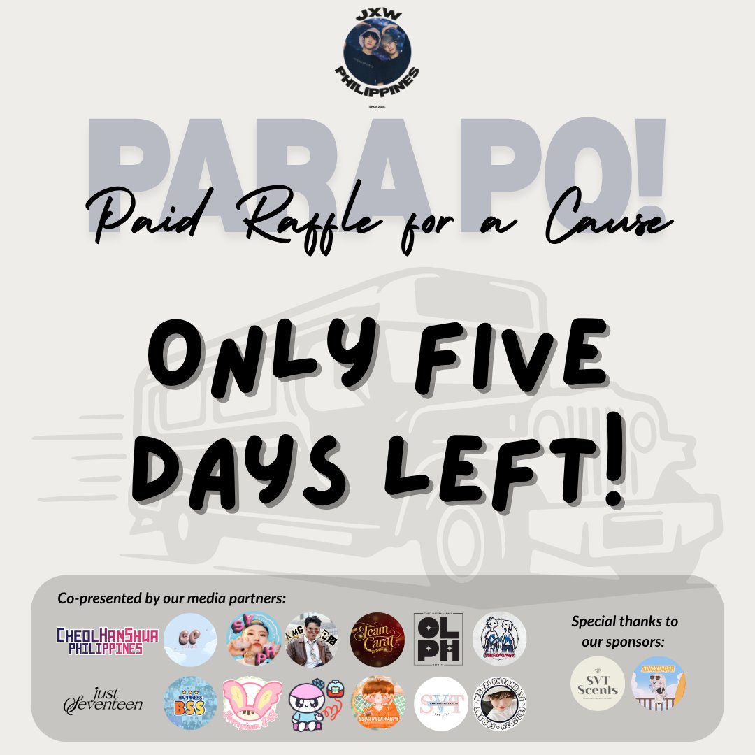 jxw_philippines's tweet photo. 5 DAYS UNTIL PARA PO! ENDS✋ 

As we enter the final stretch, we want to thank everyone who has supported, participated, and helped spread the word. 💖 Your kindness and trust mean so much to us.

Let's finish strong together and continue proving how amazing this community truly is. 🙇‍♀️

🎟️ Join here: https://t.co/I0sAiO71Nm
⏳ This paid raffle runs until the end of May.