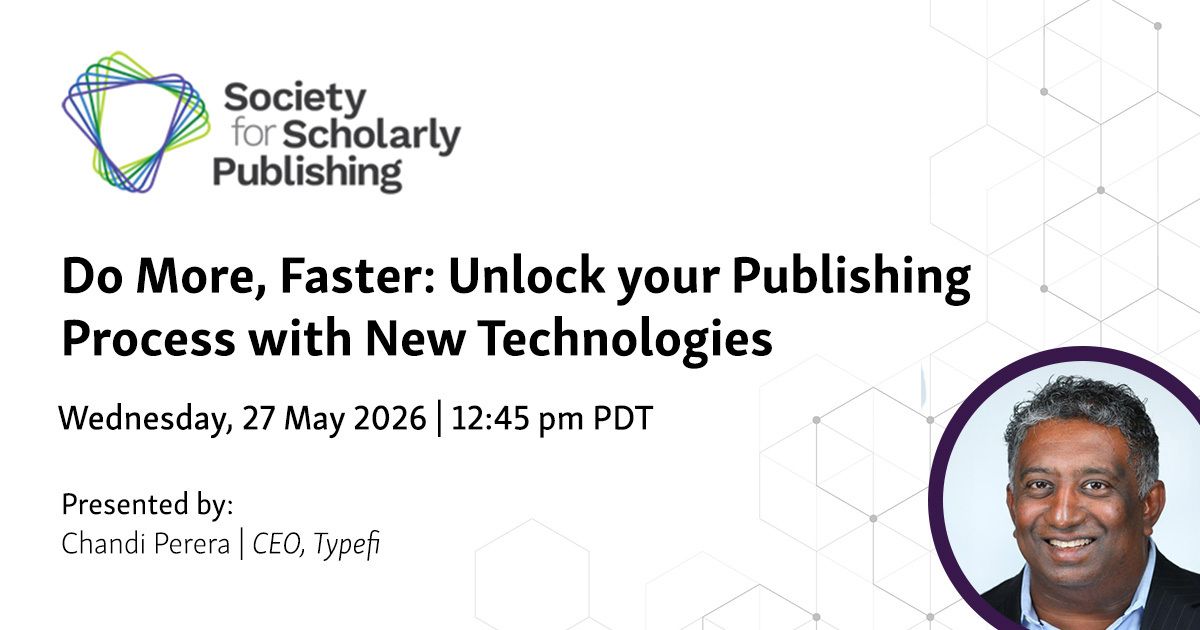 typefi's tweet photo. ⏰ Join us tomorrow at the SSP Annual Meeting for a chat with Typefi CEO, Chandi Perera. He'll explore how publishers can do more, faster by maximising the benefits of the latest #automation technologies, #XML, and #AI.

ℹ️ Learn more: https://t.co/oJfEftTnvC

#SSP2026 #ScholPub https://t.co/5Tt6wQpTFR