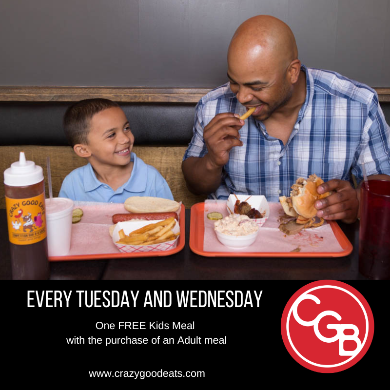 crazygoodeats's tweet photo. KIDS EAT FREE! Every Tuesday and Wednesday 4PM - 8PM.  See you soon! https://t.co/SvJvDBjET4