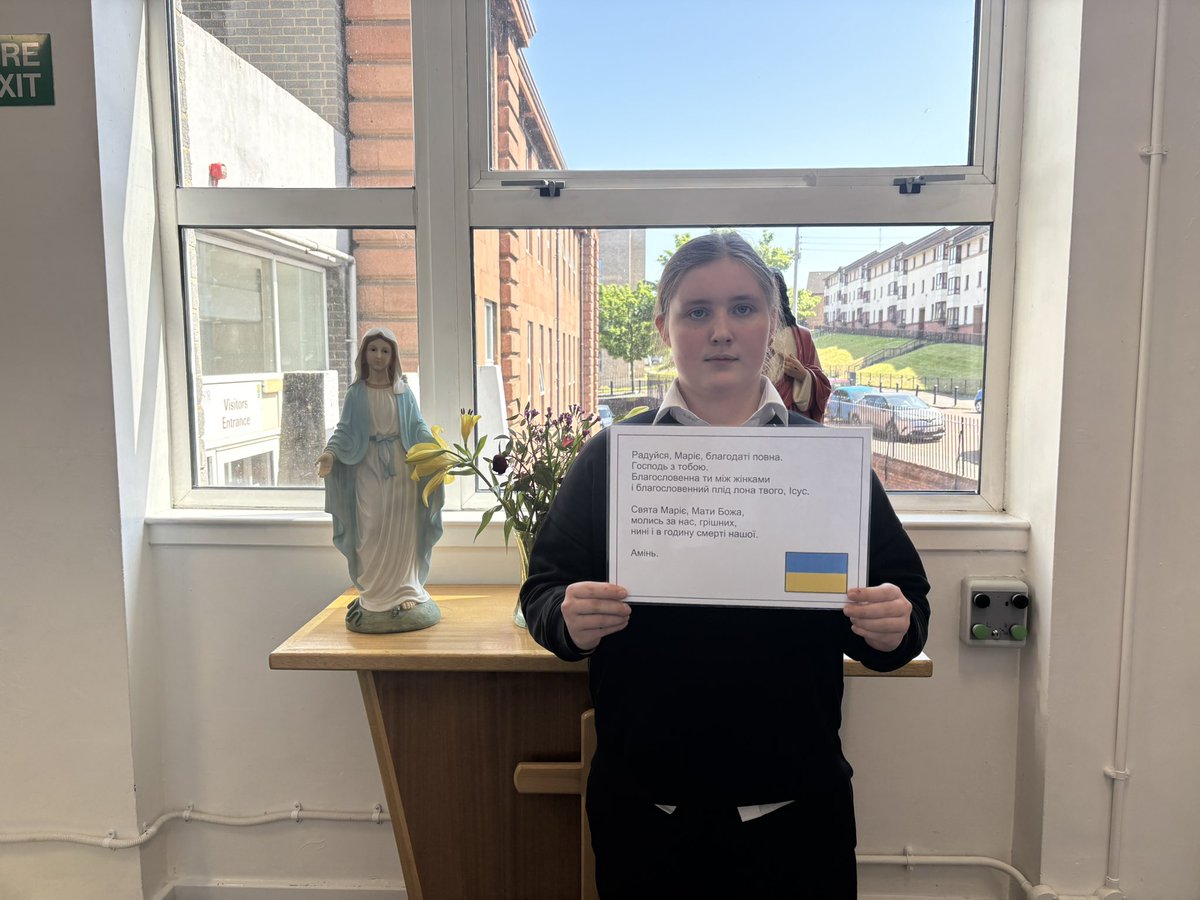 StRochRE's tweet photo. During this special month devoted to Our Lady, we were delighted to hear Alona, one of our S2 pupils @St_Rochs pray the Hail Mary in Ukrainian. 🇺🇦 A beautiful reminder of the universal nature of prayer &amp; the many languages &amp;&amp; cultures that enrich our school community. @rercag 🙏🏼 https://t.co/7hLc4MEd6L