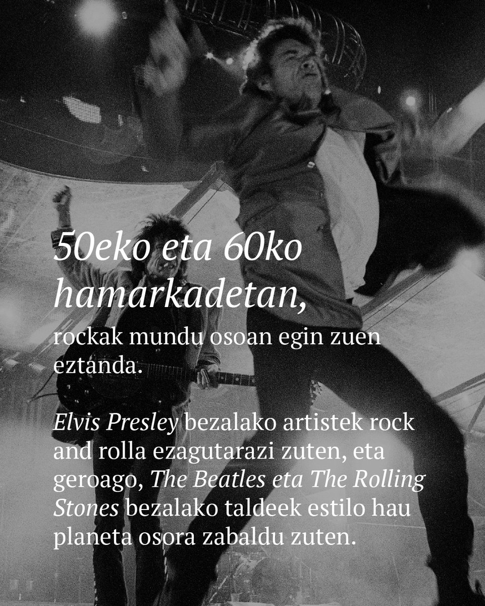 salaBBK's tweet photo. Rockak kultura eta belaunaldi ugari batu ditu erritmo bakarraren inguruan 🎸

Blues, rhythm &amp; blues eta country doinuetatik sortu, eta mundu osoko oholtzetara hedatu da.

💬 Zein da zure erreferente nagusia?

#Rock #SalaBBK https://t.co/jKKlXa2jBq