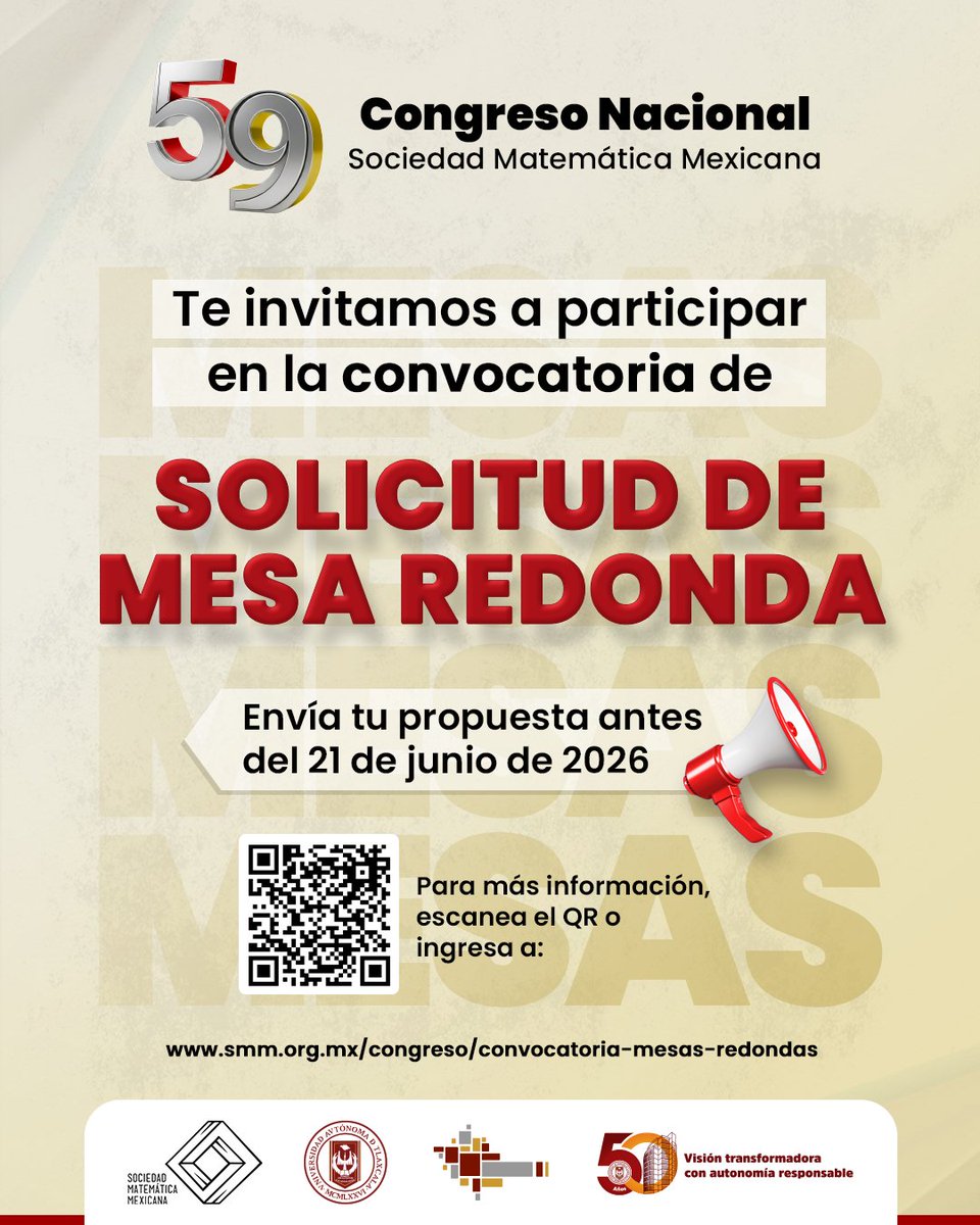 smm_mx's tweet photo. ¿Te interesaría participar en una de las sesiones de Mesa Redonda que se realizan durante la semana del #59CNSMM? 🤩

🟠 Revisa la convocatoria y postula tu propuesta antes del 21 de junio en 👇
https://t.co/tO2DQDgjyk https://t.co/EwaVDxTPmB