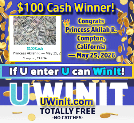 UWinItSweeps's tweet photo. 💸Congrats $100 "winits" entry #Winner 👑Princess Akilah R. of Compton, California — May 25, 2026🏆

✔️Enter to #win up to $125,000!
🆓 Totally 💯 FREE! No catches!
😎If you enter, you can Win It!
👉 https://t.co/nyt3mDHy6a https://t.co/phRMA9meYG