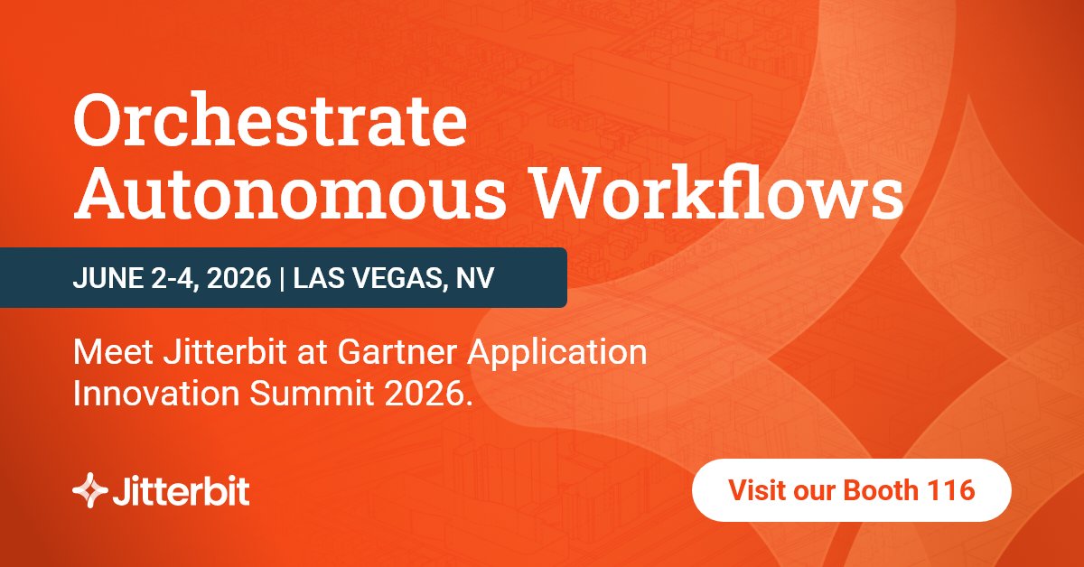 jitterbit's tweet photo. Jitterbit is headed to Las Vegas for the Gartner® Application Innovation &amp; Business Solutions Summit from June 2-4! Join us at Booth 116 at Caesars Forum to learn how we are helping organizations securely scale automation.

Book a meeting with our experts: https://t.co/4eJigDcVlL https://t.co/8WfPqBHvrg
