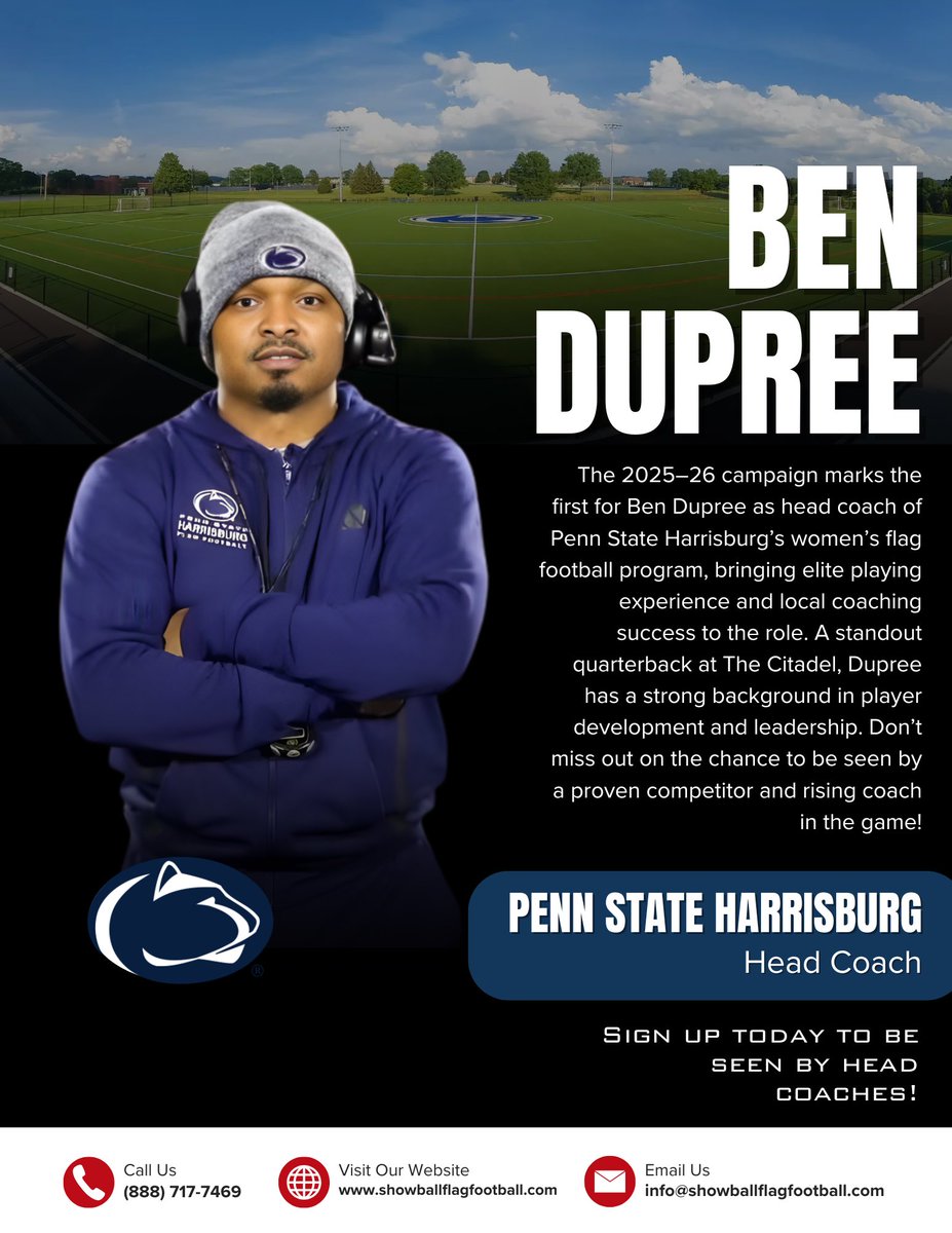 ShowballFlag's tweet photo. We’re excited to welcome Ben Dupree, Head Coach at PSU Harrisburg, to the Showball lineup! 

🔗 Register today: https://t.co/srWZZvuli2
📞 (888) 717-7469
📧 info@showballflagfootball.com
.
#girlsflagfootball  #flagfootball  #womensflagfootball  #flagfootballgirls  #flagup https://t.co/os4qPg4g5H