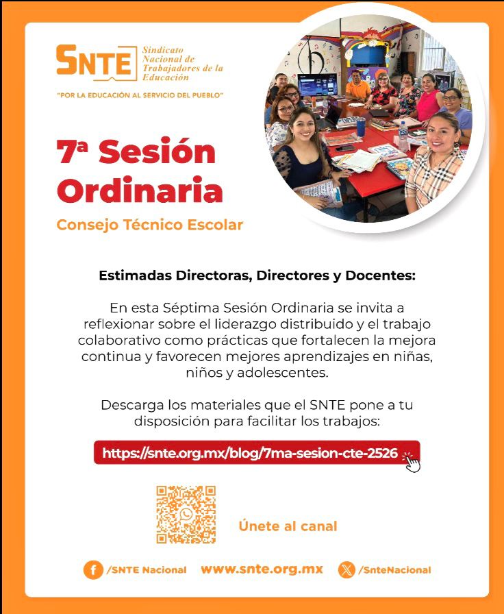 ComSNTE13's tweet photo. 📢 ¡Aviso importante!

En la 7ª Sesión Ordinaria del #CTE se impulsa el liderazgo distribuido y el trabajo colaborativo para fortalecer aprendizajes en niñas, niños y adolescentes.🏫👧🏻👦🏻
Todos los materiales en el enlace
🔗https://t.co/xXvinPG9tV https://t.co/oy0yrXSHFF