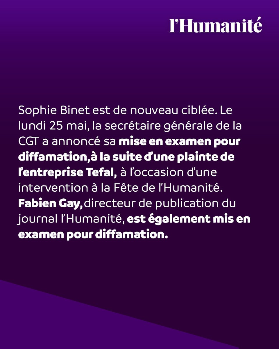 gh_thry_57yo's tweet photo. @fabien_gay @humanite_fr @BinetSophie @lacgtcommunique 🟣 Total soutien à @BinetSophie et @Fabien_Gay injustement mis en examen pour #Diffamation dans un conflit qui les oppose au groupe #Tefal ✊

📬 @humanite_fr &amp; @lacgtcommunique

#LiberteSyndicale #LiberteDeLaPresse #LuttesEnvironnementales #PFAS https://t.co/pzzgBp4WYO