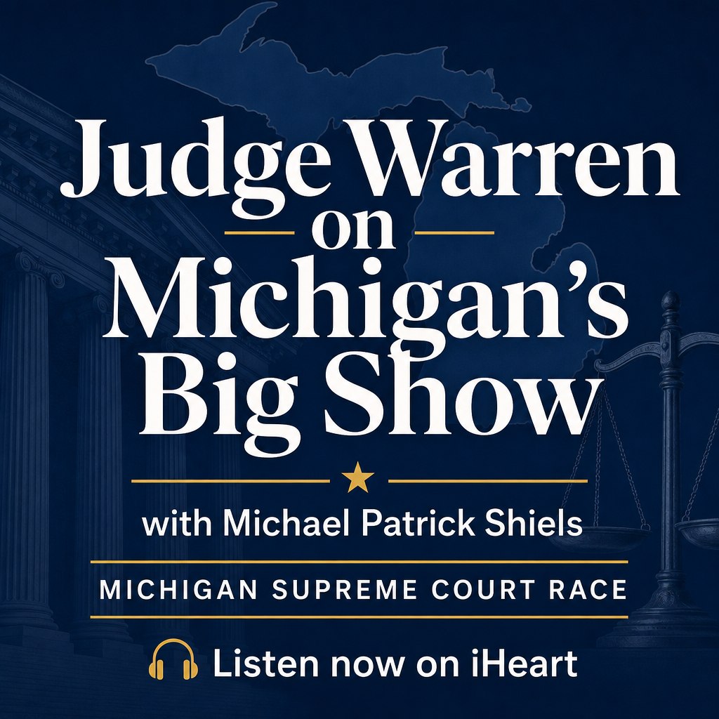 WarrenforMI's tweet photo. Judge Michael Warren joined @mibigshow with Michael Patrick Shiels to discuss his campaign for the Michigan Supreme Court and his commitment to constitutional integrity, equal justice &amp; the rule of law. https://t.co/2USrWGb2VX