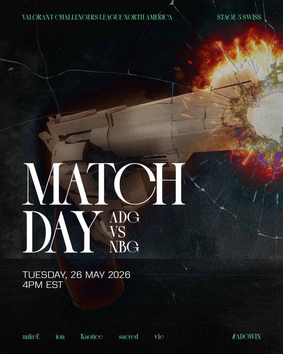 ADG_VAL's tweet photo. We are kicking off Stage 3 vs @Nightblood_gg ๐
๐ 1PM PST | 4PM EST
๐ด youtube/LigaAceEsports
Lets get our first W ๐ฅ
#ChallengersNA #ADGWIN https://t.co/UynTDBUwrS