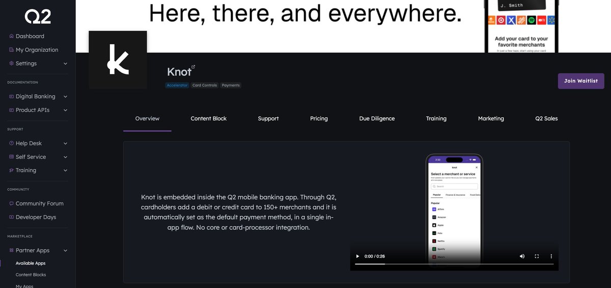 RoryOReilly's tweet photo. We’re excited to announce that @KnotAPIs is now available within @Q2_Software.

For years, credit unions and community banks have faced the same challenge: delivering the modern experiences customers expect without the engineering resources of the largest institutions. That gap has made it increasingly difficult to compete for top-of-wallet.

Today, that changes.

The 1,000+ credit unions and community banks running on Q2 can now enable Knot’s CardSwitcher™ with just a few clicks. Cardholders can seamlessly set their card as the default payment method across Amazon, Netflix, DoorDash, Uber, and many of the merchants that drive recurring and everyday spend.

Huge thank you to the team at Q2 for partnering with us. We believe the future of banking belongs to the institutions that make it effortless for customers to choose them, and we’re proud to help bring those capabilities to financial institutions of every size.