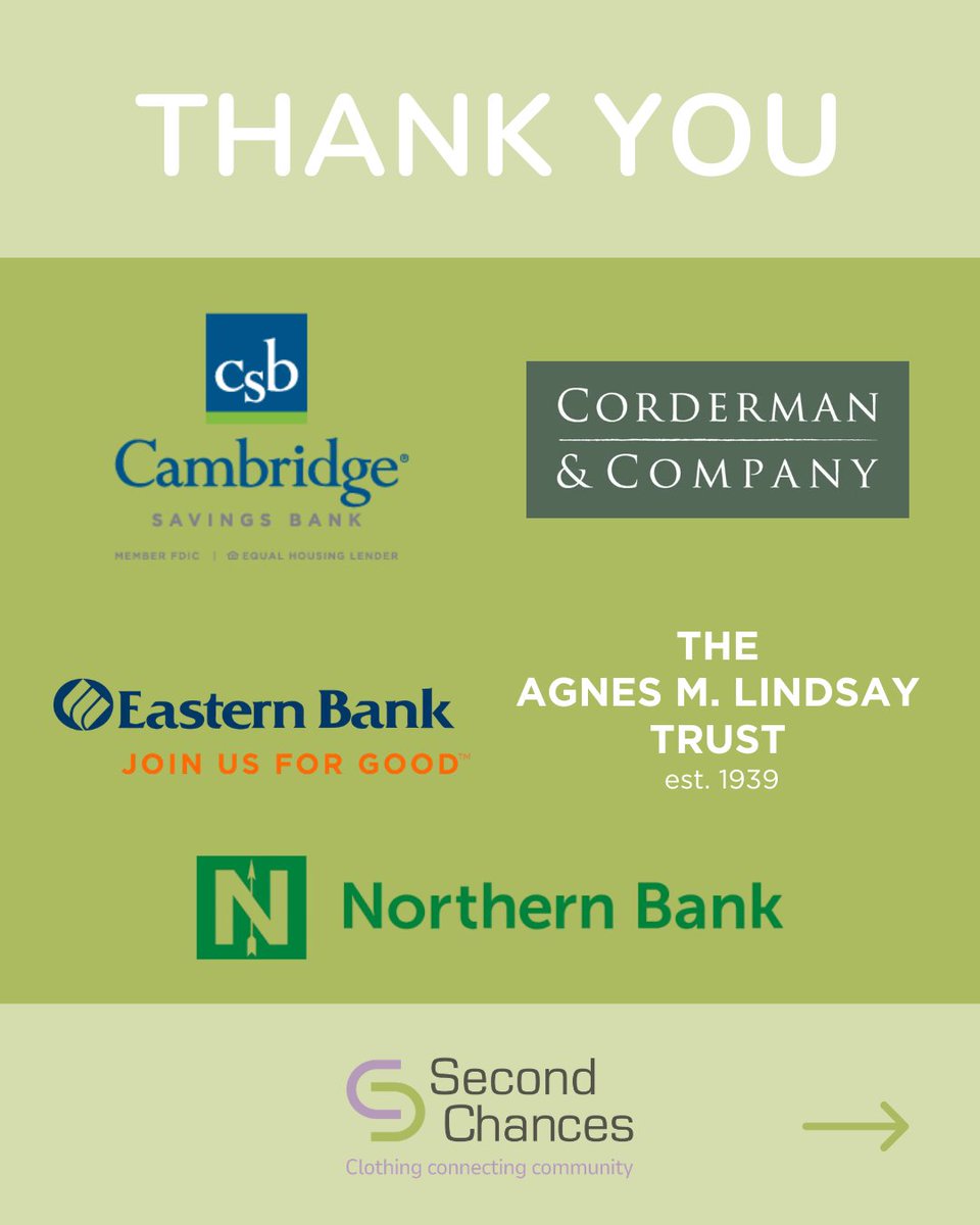 SecondChancesMA's tweet photo. Thank you to our generous leadership sponsors and funders for their support! Together, we’re ensuring that each person who receives clothing feels empowered, welcomed, and valued. To learn more about sponsorship levels and benefits, visit: https://t.co/5ZFwZAFAE6 https://t.co/wfl6Ptl3hu