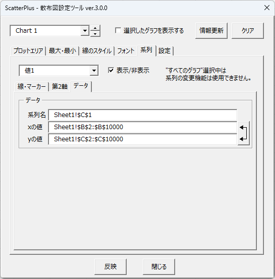 ScatterPlus_Dev's tweet photo. Excelグラフのデータ範囲設定や、標準にない軸の入れ替えが面倒…そんな悩みを解決。
『ScatterPlus』なら、データ範囲の変更も軸の入れ替えもこの一画面で簡単に完結します。
管理者権限・レジストリ書き換え不要なアドインです。

👇解説・無料DL
https://t.co/evO8NR4KpX
#Excel #VBA #業務効率化 https://t.co/BfICNolAYw