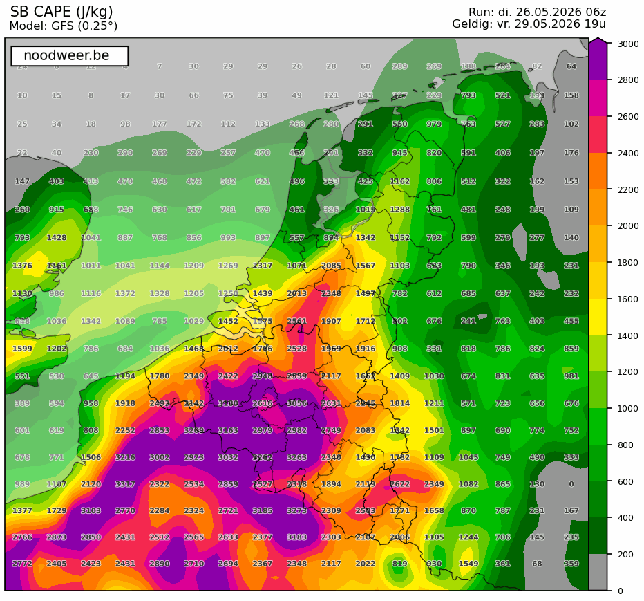 NoodweerBenelux's tweet photo. Bizarre #onstabiliteit ontplooit zich op #vrijdag en #zaterdag in de buurt van de Benelux. ⚠️ Onweer kan in principe al ontstaan bij 100 J/KG. Op deze dagen zou het naar 3000 tot 3500 J/KG gaan (x30). Reden te meer om straks een update in #video te posten op ons Youtubekanaal: https://t.co/TD42tS2cCH