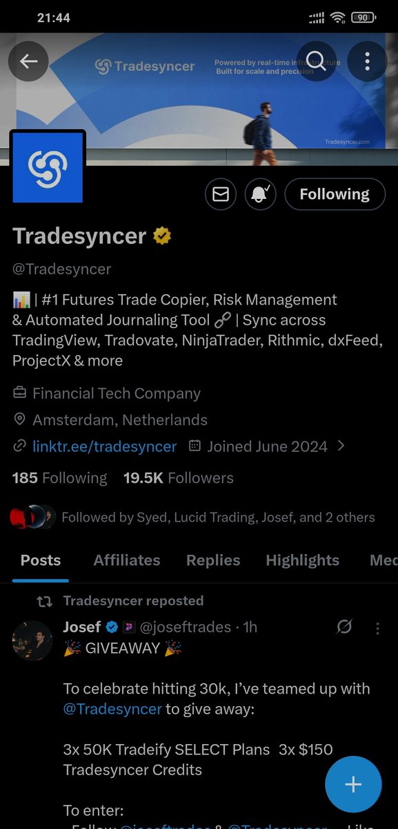 FalconTrader_'s tweet photo. @joseftrades @Tradesyncer DONE 🔥 30K well deserved! Tradeify + Tradesyncer combo is huge. Hope to be one of the winners 🚀 https://t.co/pCvQHDiV1S
