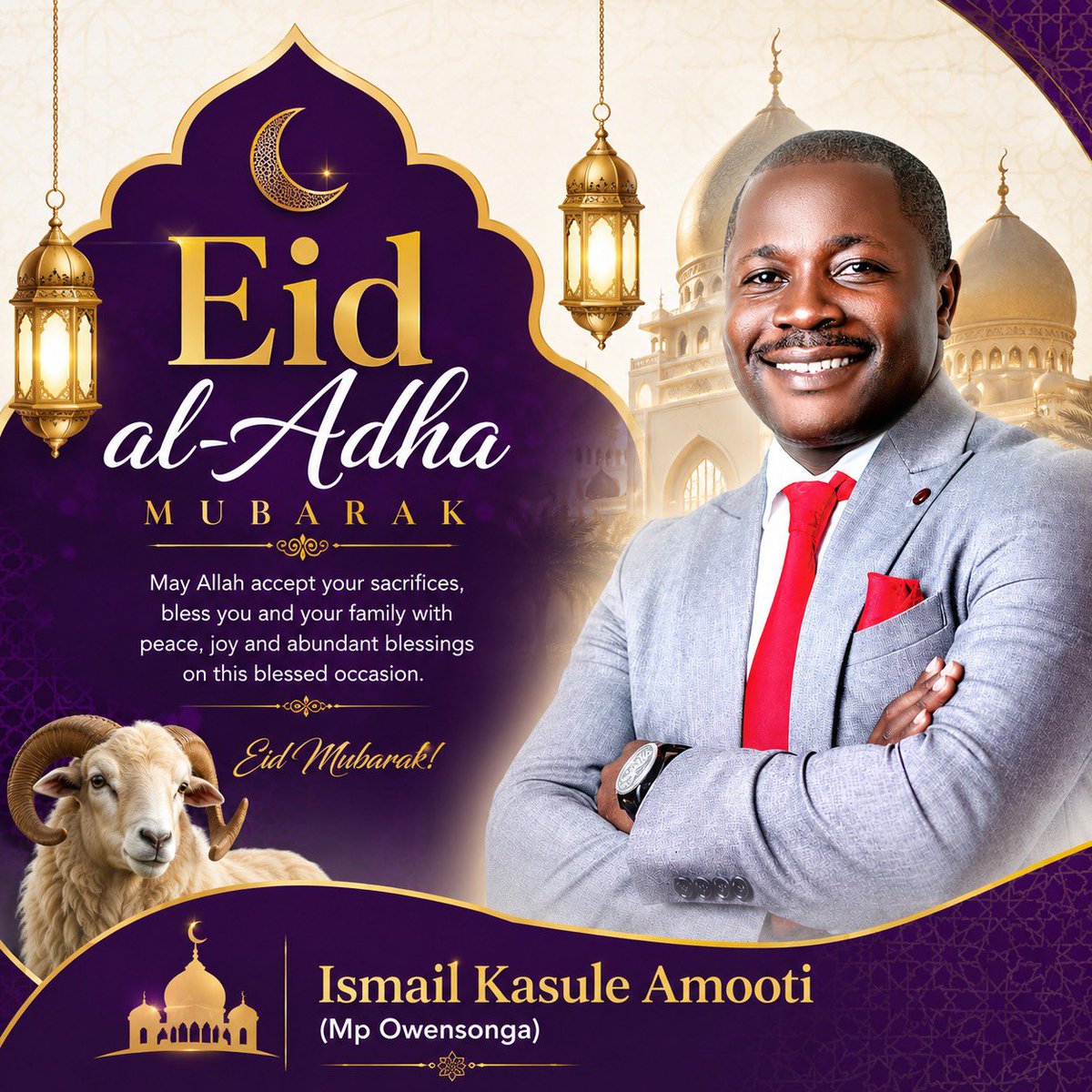 IsmailKasule4's tweet photo. Eid Mubarak, Uganda! 

On this blessed Eid, let us unite as one people. What binds us as Ugandans is stronger than what divides us, our shared land, history, humanity, and faith in God.

Let this Eid al-Adha be a time of peace, oneness, and helping one another. In every challenge, we stand together, trusting the Almighty Allah. 
“Hold firmly to the rope of Allah all together and do not become divided.” (Quran 3:103)

May Allah grant us peace and unity.
Eid Mubarak! 

Ismail Kasule Amooti Owensonga. 
MP Hoima City West Division