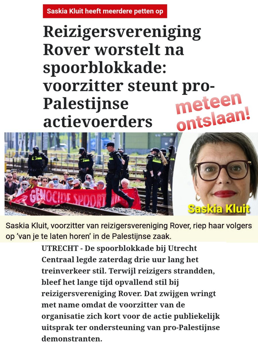 TonyHellings's tweet photo. Saskia #Kluit van #ROVER DE OV Reizigersvereniging van NL, bleef stil na XR spoorblokkade zaterdag. Het blijkt een Palliefluffer te zijn! https://t.co/QAWjZx0gOx