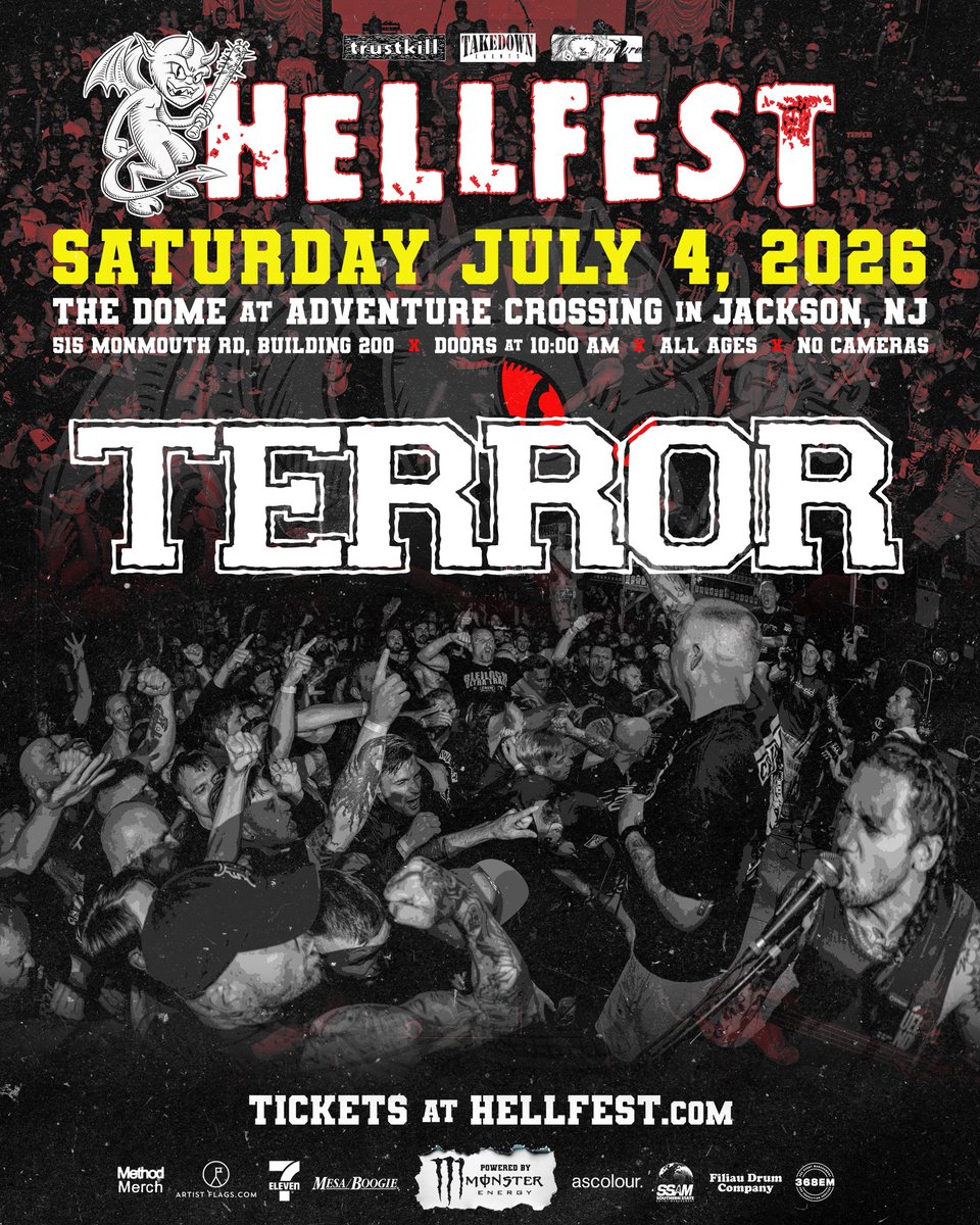 Hellfestdotcom's tweet photo. ☠️ HELLFEST welcomes TERROR to the lineup for Saturday, July 4th! The LAHC legends will join HATEBREED, VISION OF DISORDER, FIRST BLOOD, TWITCHING TONGUES, DEVOURMENT + 19 more https://t.co/JYLMxOgfh7