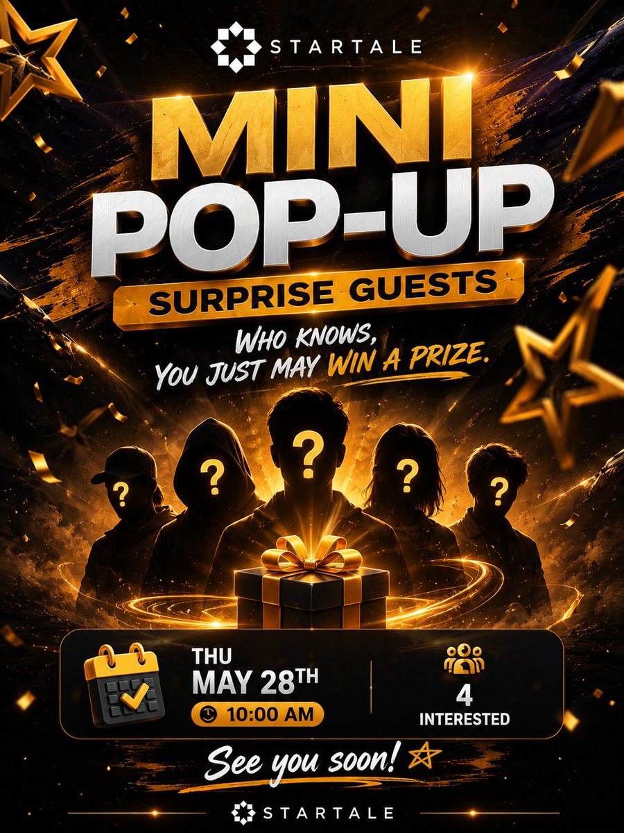 ALPHAINSTINCT09's tweet photo. #STARTALE  MINI POP-UP

Mini Pop-Up: Surprise Guests

Join us for a special Mini Pop-Up event with special guests. Who knows, you just may win a prize.

JOIN LINK 
------------ https://t.co/ufApBlqfO5

 Thu, May 28th🕙 10:00 AM 

@StartaleApp @StartaleGroup @0xRamz https://t.co/zlD4fnC9Am